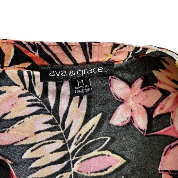 Ava & Grace Short Sleeve Floral Print Quarter Button Short Sleeve Top Medium - Picture 7 of 8